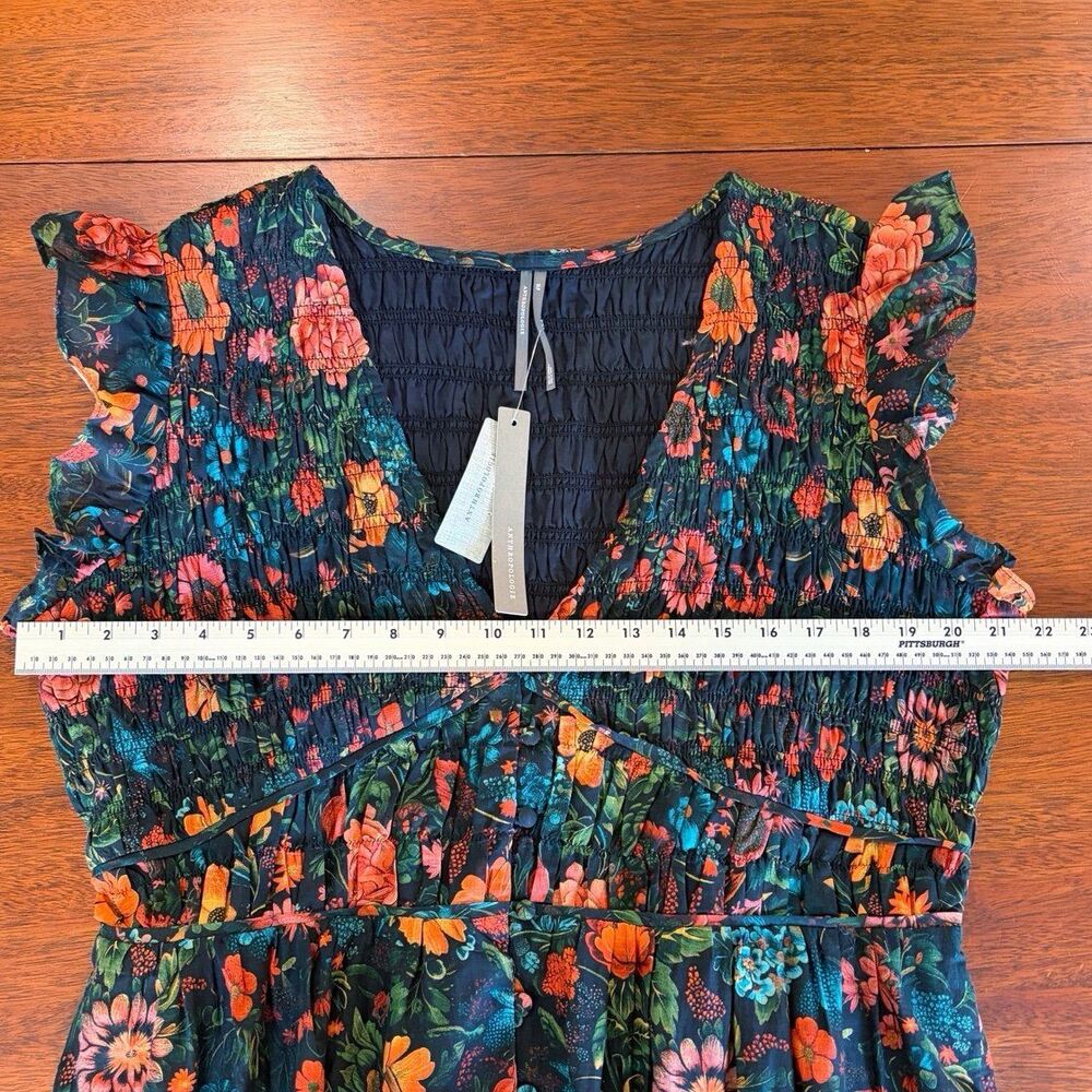 Anthropologie NWT XL Petite Floral Smocked Boho Midi Dress Flutter Sleeve - Picture 10 of 12